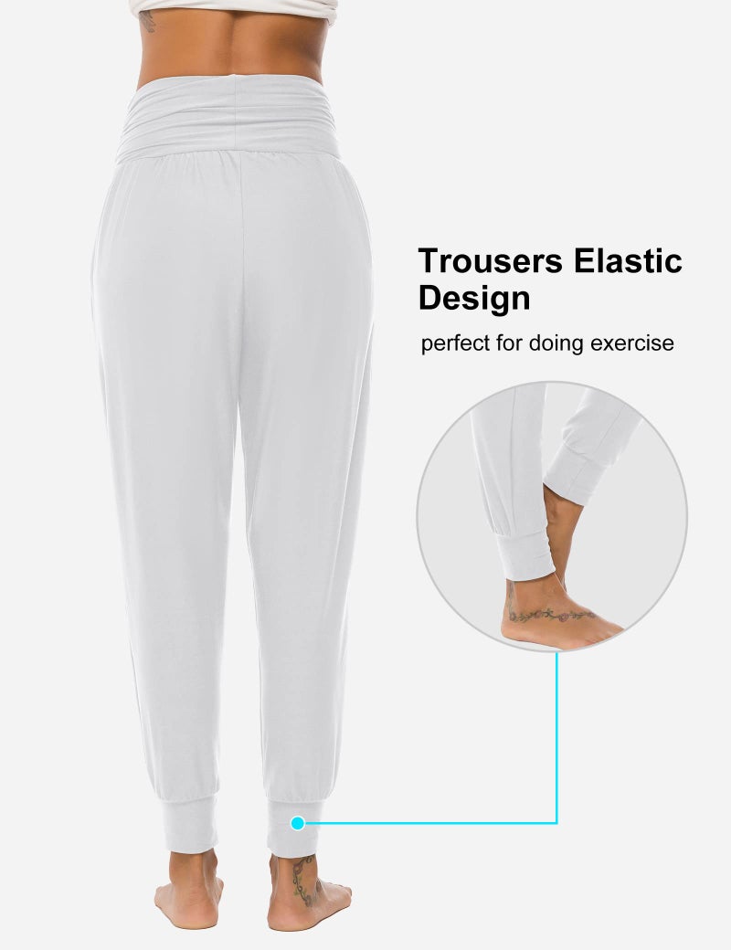 DIBAOLONG Womens White Yoga Sweatpants Loose Workout Joggers Pants with Pockets Comfy Lounge Pants M - Image 5